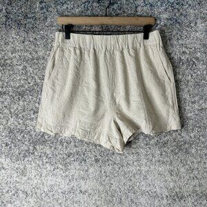 Madewell Shorts Womens Medium Beige Linen Blend Pull On Elastic Waist Pockets